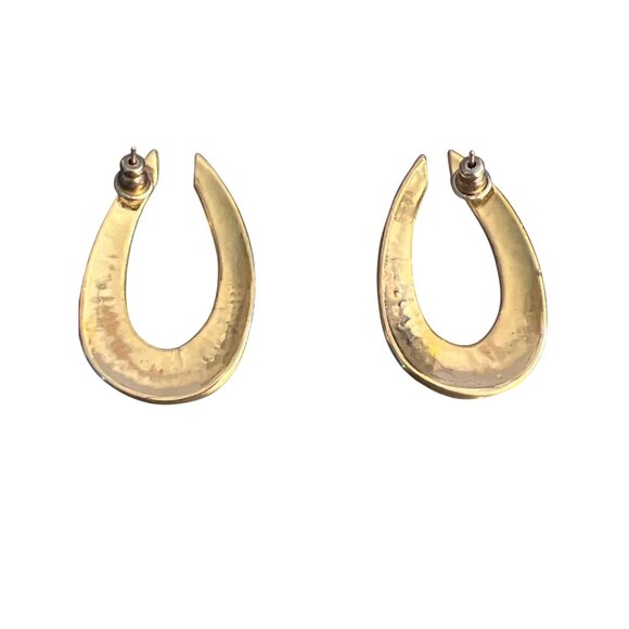 Vintage Gold Tone Cream Enamel Earrings Twisted Teardrop 1.5" 13.79g Hoop Estate - Picture 3 of 5